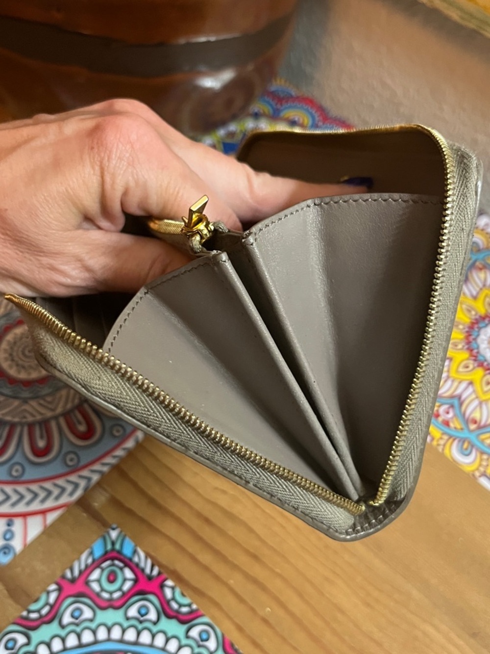 Celine Saffiano Leather Zip Wallet in Taupe - Picture 7 of 12